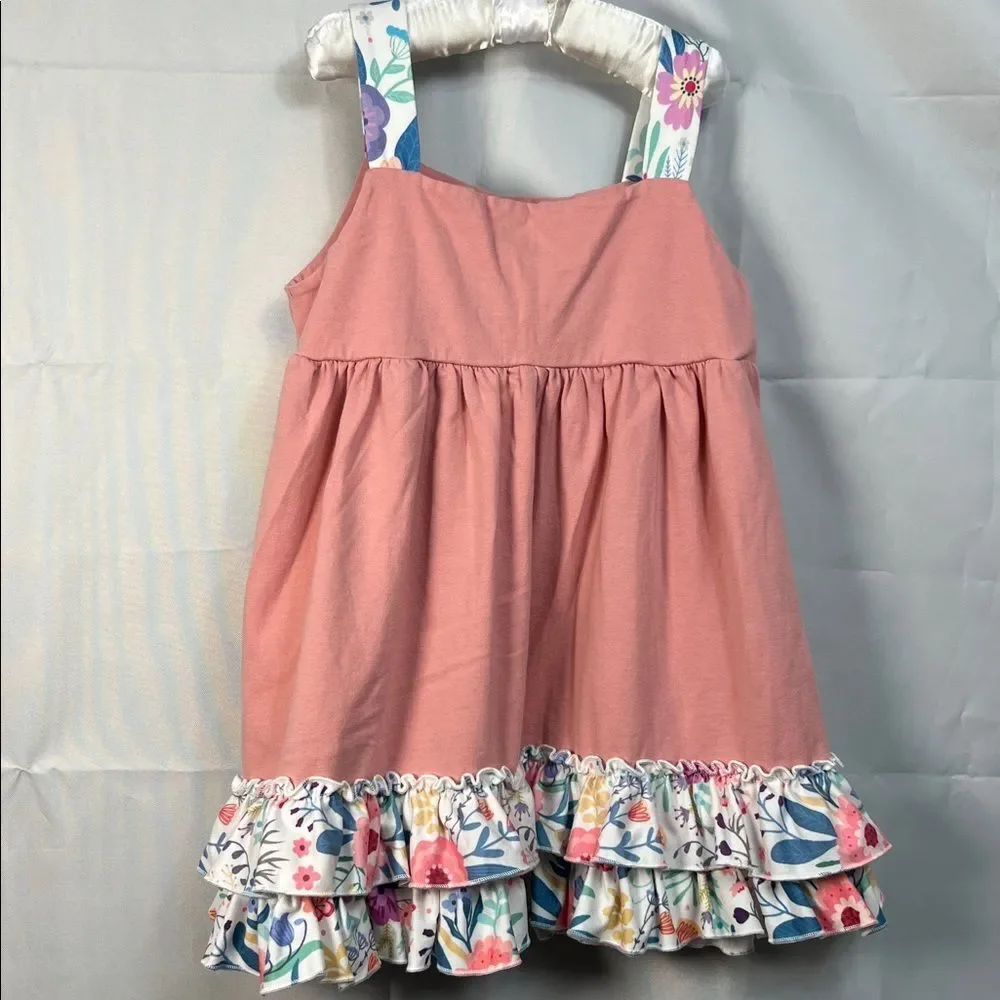 Marie Nicole Rose Pink knit dress with ruffle hem and floral accents  xxxL(7)